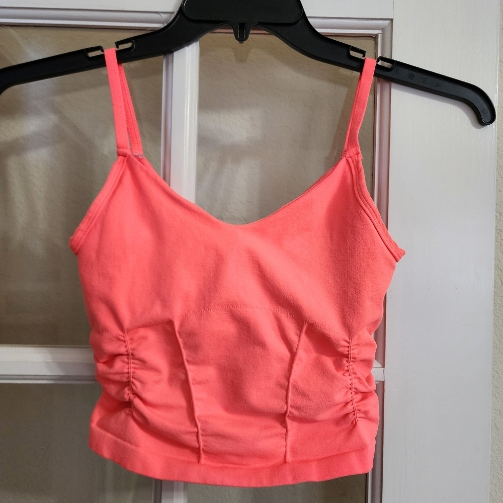 Free People Movement XS/S Coral Longline Bralette Crop Tank Ruched Built In Bra - Picture 1 of 11
